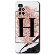 Xiaomi Redmi 10 Pembe Mermer Desenli H Harfi Baskılı Uyumlu Silikon Kılıf