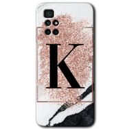 Xiaomi Redmi 10 Pembe Mermer Desenli K Harfi Baskılı Uyumlu Silikon Kılıf