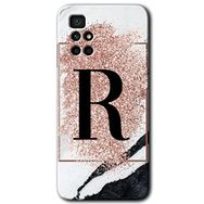 Xiaomi Redmi 10 Pembe Mermer Desenli R Harfi Baskılı Uyumlu Silikon Kılıf