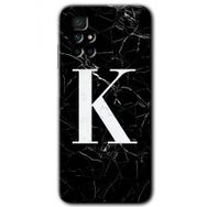 Xiaomi Redmi 10 Siyah Mermer Desenli K Harfi Baskılı Uyumlu Silikon Kılıf