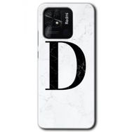 Xiaomi Redmi 10C Beyaz Mermer Desenli D Harfi Baskılı Uyumlu Silikon Kılıf