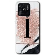 Xiaomi Redmi 10C Pembe Mermer Desenli I Harfi Baskılı Uyumlu Silikon Kılıf