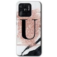 Xiaomi Redmi 10C Pembe Mermer Desenli Ü Harfi Baskılı Uyumlu Silikon Kılıf