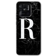 Xiaomi Redmi 10C Siyah Mermer Desenli R Harfi Baskılı Uyumlu Silikon Kılıf