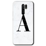 Xiaomi Redmi 9 Beyaz Mermer Desenli A Harfi Baskılı Uyumlu Silikon Kılıf
