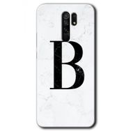 Xiaomi Redmi 9 Beyaz Mermer Desenli B Harfi Baskılı Uyumlu Silikon Kılıf