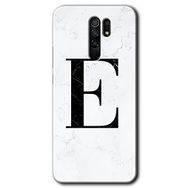 Xiaomi Redmi 9 Beyaz Mermer Desenli E Harfi Baskılı Uyumlu Silikon Kılıf