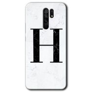 Xiaomi Redmi 9 Beyaz Mermer Desenli H Harfi Baskılı Uyumlu Silikon Kılıf