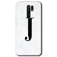 Xiaomi Redmi 9 Beyaz Mermer Desenli J Harfi Baskılı Uyumlu Silikon Kılıf