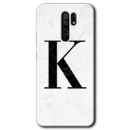 Xiaomi Redmi 9 Beyaz Mermer Desenli K Harfi Baskılı Uyumlu Silikon Kılıf