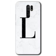 Xiaomi Redmi 9 Beyaz Mermer Desenli L Harfi Baskılı Uyumlu Silikon Kılıf