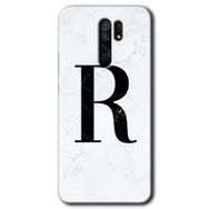 Xiaomi Redmi 9 Beyaz Mermer Desenli R Harfi Baskılı Uyumlu Silikon Kılıf