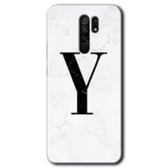 Xiaomi Redmi 9 Beyaz Mermer Desenli Y Harfi Baskılı Uyumlu Silikon Kılıf