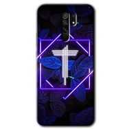 Xiaomi Redmi 9 Dark Neon Yaprak T Harfi Baskılı Uyumlu Silikon Kılıf