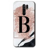 Xiaomi Redmi 9 Pembe Mermer Desenli B Harfi Baskılı Uyumlu Silikon Kılıf