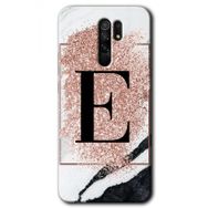 Xiaomi Redmi 9 Pembe Mermer Desenli E Harfi Baskılı Uyumlu Silikon Kılıf