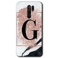 Xiaomi Redmi 9 Pembe Mermer Desenli G Harfi Baskılı Uyumlu Silikon Kılıf