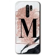 Xiaomi Redmi 9 Pembe Mermer Desenli M Harfi Baskılı Uyumlu Silikon Kılıf