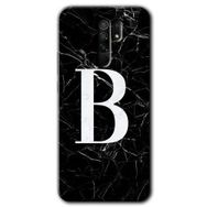 Xiaomi Redmi 9 Siyah Mermer Desenli B Harfi Baskılı Uyumlu Silikon Kılıf