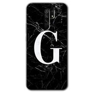 Xiaomi Redmi 9 Siyah Mermer Desenli G Harfi Baskılı Uyumlu Silikon Kılıf