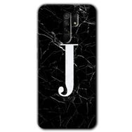 Xiaomi Redmi 9 Siyah Mermer Desenli J Harfi Baskılı Uyumlu Silikon Kılıf