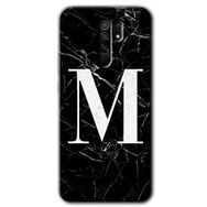 Xiaomi Redmi 9 Siyah Mermer Desenli M Harfi Baskılı Uyumlu Silikon Kılıf