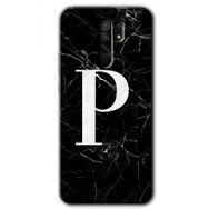 Xiaomi Redmi 9 Siyah Mermer Desenli P Harfi Baskılı Uyumlu Silikon Kılıf