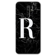 Xiaomi Redmi 9 Siyah Mermer Desenli R Harfi Baskılı Uyumlu Silikon Kılıf