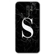 Xiaomi Redmi 9 Siyah Mermer Desenli Ş Harfi Baskılı Uyumlu Silikon Kılıf
