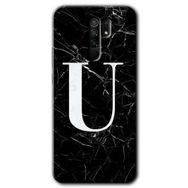 Xiaomi Redmi 9 Siyah Mermer Desenli U Harfi Baskılı Uyumlu Silikon Kılıf