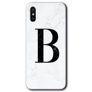 Xiaomi Redmi 9A Beyaz Mermer Desenli B Harfi Baskılı Uyumlu Silikon Kılıf