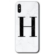Xiaomi Redmi 9A Beyaz Mermer Desenli H Harfi Baskılı Uyumlu Silikon Kılıf