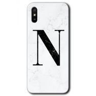 Xiaomi Redmi 9A Beyaz Mermer Desenli N Harfi Baskılı Uyumlu Silikon Kılıf