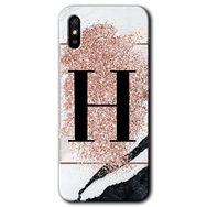 Xiaomi Redmi 9A Pembe Mermer Desenli H Harfi Baskılı Uyumlu Silikon Kılıf