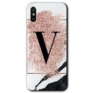 Xiaomi Redmi 9A Pembe Mermer Desenli V Harfi Baskılı Uyumlu Silikon Kılıf