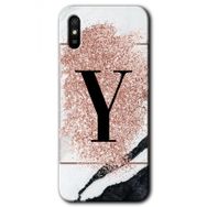 Xiaomi Redmi 9A Pembe Mermer Desenli Y Harfi Baskılı Uyumlu Silikon Kılıf