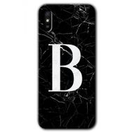 Xiaomi Redmi 9A Siyah Mermer Desenli B Harfi Baskılı Uyumlu Silikon Kılıf