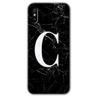 Xiaomi Redmi 9A Siyah Mermer Desenli C Harfi Baskılı Uyumlu Silikon Kılıf