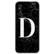 Xiaomi Redmi 9A Siyah Mermer Desenli D Harfi Baskılı Uyumlu Silikon Kılıf