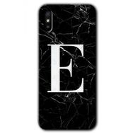 Xiaomi Redmi 9A Siyah Mermer Desenli E Harfi Baskılı Uyumlu Silikon Kılıf