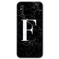 Xiaomi Redmi 9A Siyah Mermer Desenli F Harfi Baskılı Uyumlu Silikon Kılıf