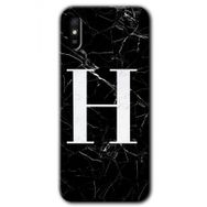 Xiaomi Redmi 9A Siyah Mermer Desenli H Harfi Baskılı Uyumlu Silikon Kılıf