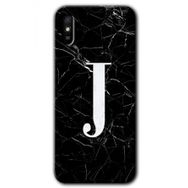 Xiaomi Redmi 9A Siyah Mermer Desenli J Harfi Baskılı Uyumlu Silikon Kılıf