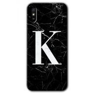 Xiaomi Redmi 9A Siyah Mermer Desenli K Harfi Baskılı Uyumlu Silikon Kılıf