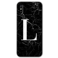 Xiaomi Redmi 9A Siyah Mermer Desenli L Harfi Baskılı Uyumlu Silikon Kılıf