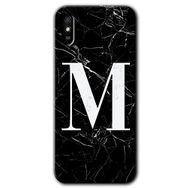 Xiaomi Redmi 9A Siyah Mermer Desenli M Harfi Baskılı Uyumlu Silikon Kılıf