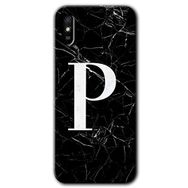 Xiaomi Redmi 9A Siyah Mermer Desenli P Harfi Baskılı Uyumlu Silikon Kılıf