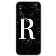 Xiaomi Redmi 9A Siyah Mermer Desenli R Harfi Baskılı Uyumlu Silikon Kılıf