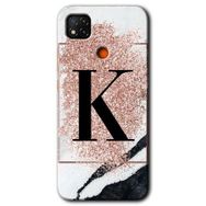 Xiaomi Redmi 9C Pembe Mermer Desenli K Harfi Baskılı Uyumlu Silikon Kılıf