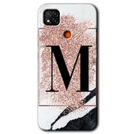 Xiaomi Redmi 9C Pembe Mermer Desenli M Harfi Baskılı Uyumlu Silikon Kılıf